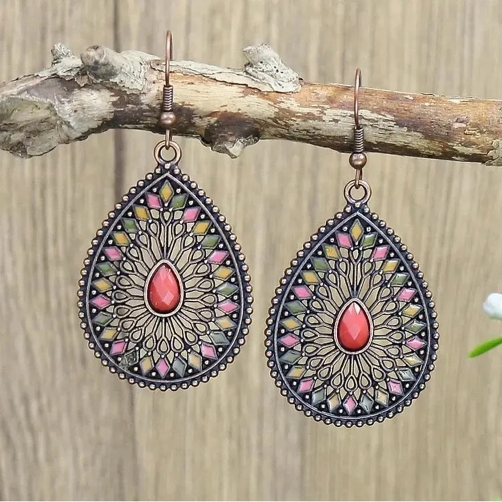 Multicolor Pink Turquoise Water Drop Earrings